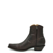 Load image into Gallery viewer, Men's handmade chocolate cowhide leather cowboy boots. Inside Zip. 7" height. Tan leather lining. Square toe. 1 3/4" heel. Teak leather sole.
