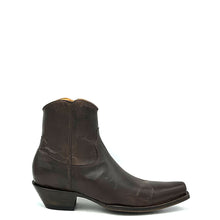 Load image into Gallery viewer, Men's handmade chocolate cowhide leather cowboy boots. Inside Zip. 7" height. Tan leather lining. Square toe. 1 3/4" heel. Teak leather sole.