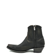 Load image into Gallery viewer, Men's Distressed Black Ankle Zip Cowboy Boots with Inside Zip 7" Height Snip Toe 1 3/4" Heel Distressed Black Sole