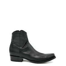 Load image into Gallery viewer, Men's handmade black calfskin leather ankle zip cowboy boots. Inside zip. 7" height. Black leather lining. Square toe. 1" heel. Black leather sole.
