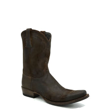 Load image into Gallery viewer, Men's handmade chocolate brown burnished cowboy boots with tan stitch. Tan leather lining, square toe, 1 1/2" heel and brown leather sole.