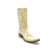 Load image into Gallery viewer, Women's White and Gold Cowboy Boots Stovepipe Shaft Metallic Gold Inalys Toe Medallion 11" Height Pointed Toe 1 1/4" Heel Size 6.5