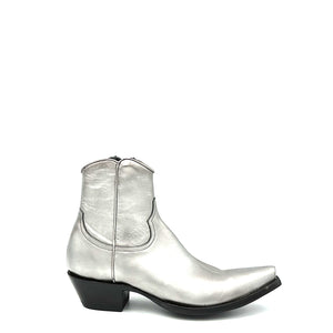 Men's Metallic Silver Ankle Zip Cowboy Boots with Inside Zip 7" Height Snip Toe 1 3/4" Heel Black Leather Sole