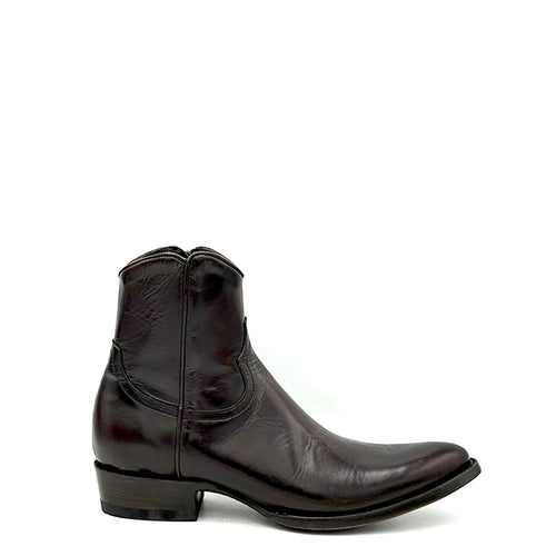 Men's handmade black cherry cowhide leather ankle zip cowboy boots. Inside zip. 7