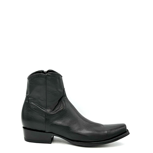Men's handmade black calfskin leather ankle zip cowboy boots. Inside zip. 7