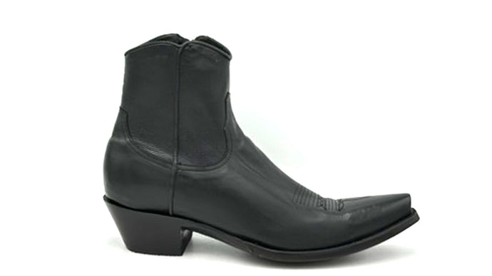 Boot Star men's short black ankle zip cowboy boots are handmade with black calfskin leather and they have a classic western toe medallion on the vamp. 7