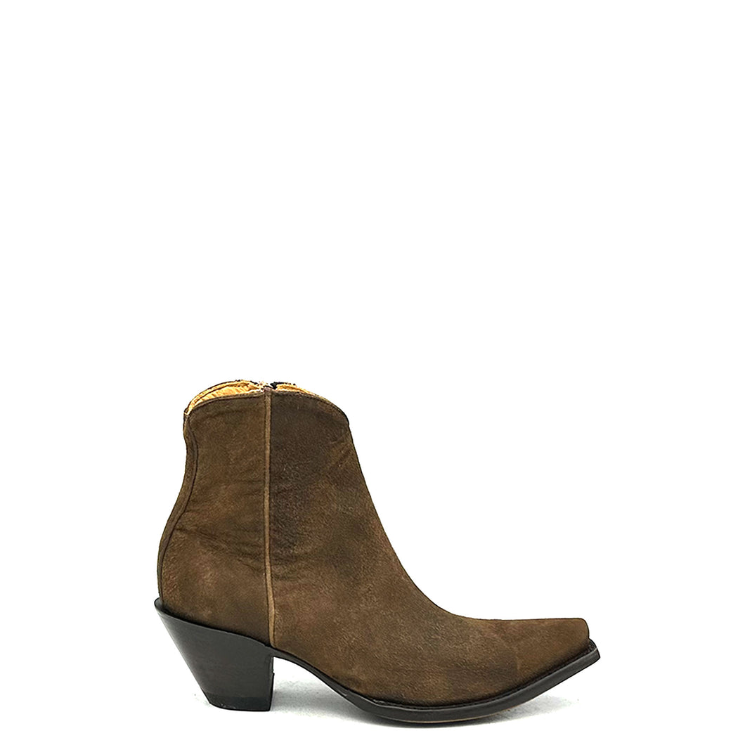 Women's Camel Suede Ankle Cowboy Boots Tan Cowhide Lining Inside Brass Zipper 7