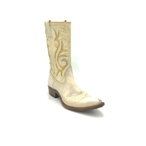 Women's White and Gold Cowboy Boots Stovepipe Shaft Metallic Gold Inalys Toe Medallion 11" Height Pointed Toe 1 1/4" Heel Size 6.5