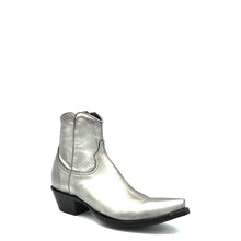 Load image into Gallery viewer, Men&#39;s Metallic Silver Ankle Zip Cowboy Boots with Inside Zip 7&quot; Height Snip Toe 1 3/4&quot; Heel Black Leather Sole
