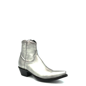 Men's Metallic Silver Ankle Zip Cowboy Boots with Inside Zip 7" Height Snip Toe 1 3/4" Heel Black Leather Sole