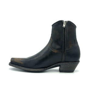 Men's Distressed Black Ankle Zip Cowboy Boots with Inside Zip 7" Height Snip Toe 1 3/4" Heel Distressed Black Sole