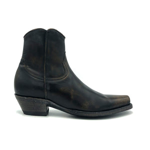 Men's Distressed Black Ankle Zip Cowboy Boots with Inside Zip 7" Height Snip Toe 1 3/4" Heel Distressed Black Sole